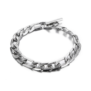 Bracelet en acier inoxydable argenté avec fermoir à bascule et maillons texturés