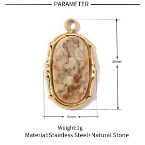 Detail view of gold stainless steel natural stone pendant showing 16mm height parameter