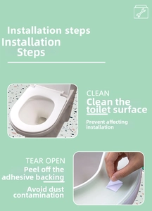 Detail showing adhesive backing removal and installation steps for EVA toilet seat cushion