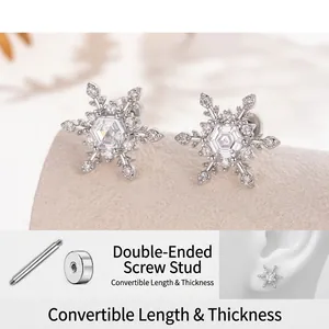 Sparkling Zircon Snowflake Cartilage Earring With Titanium Steel Screw Post Dainty Piercing Jewelry For Women