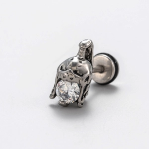 Vintage punk style stainless steel stud earring for men with a clear cubic zirconia stone