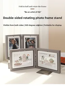 Close-up of gray wood grain 360-degree rotating double-sided 6 inch picture frame