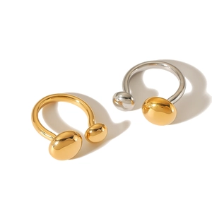 Minimalist 18K gold stainless steel open U-shape rings with spherical ball ends for women