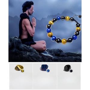 Bracelet triple protection avec perles d'œil de tigre et obsidienne pour homme