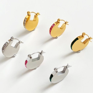 Geometric Hoop Earrings Stainless Steel Rhinestone Zircon Gold Silver Plated Minimalist Fashion Women Cutout Circle