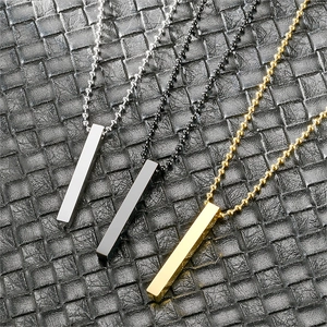 Minimalist Vertical Bar Pendant Necklace Stainless Steel Long Square Pillar Geometric Jewelry For Men Women Ball Chain