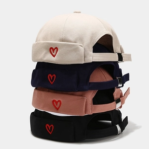 Retro Docker Hat Cotton Twill Brimless Cap With Heart Embroidery Adjustable Metal Buckle Harajuku Minimalist Style