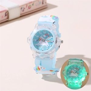 Orologio per bambini unicorno azzurro con luce LED e cinturino in silicone stampato