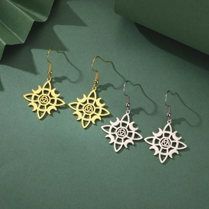 Symmetric moon witch knot dangle earrings in gold and silver stainless steel