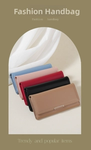 Group display of five colorful leather long wallets featuring stylish silver metal trim