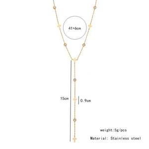 Spécifications détaillées de taille pour collier en Y en acier doré avec pendentif croix