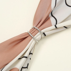 Polished silver double-ring scarf buckle clip with minimalist crisscross design for women