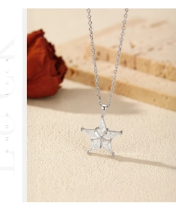 Dettaglio del pendente a stella in argento S925 con zirconi su pietra e rosa secca