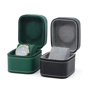Portable PU leather single watch travel case with zipper and velvet interior