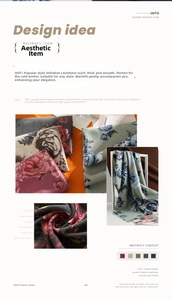 Détail d'une écharpe douce en imitation cachemire avec imprimé floral et texture épaisse
