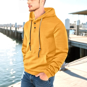 Sweat à capuche homme jaune vif en tissu tricoté texturé avec cordons de serrage contrastés