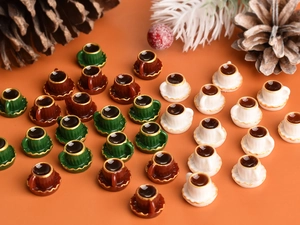 Miniature Christmas coffee cup set for dollhouse with gold rim and festive resin details