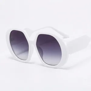 Fashionable oversized white frame sunglasses for women with purple gradient lenses