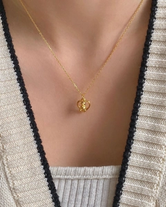 Golden S925 sterling silver necklace with cute teddy bear inside a heart pendant