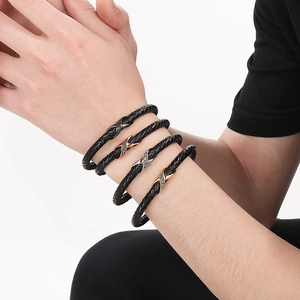 Braided leather bracelets for men with magnetic metal clasps in four distinct colors