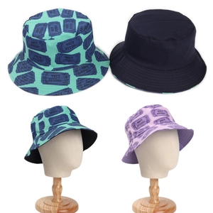 Reversible Bucket Hat Cotton Canvas Sun Protection Ticket Print Retro Japanese Street Style For Men Women