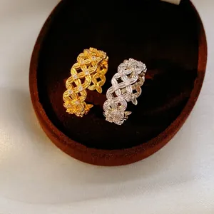 Exquisite 18k gold plated hollow flower open rings with shimmering zircon accents