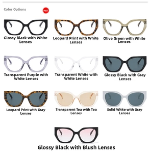 Multiple color options for cat-eye glasses frames including leopard and clear lens