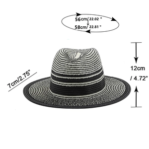 Gestreifter zweifarbiger Panama-Strohhut im Fedora-Stil mit Maßen für Sonnenschutz