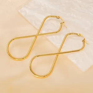 Boucles D'oreilles Créoles Torsadées Figure 8 Pour Femmes Acier Inoxydable Plaqué Or 18K Bijoux Tendance Géométriques