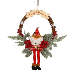 Christmas Santa Claus twig wreath with Merry Christmas sign and red berries decor
