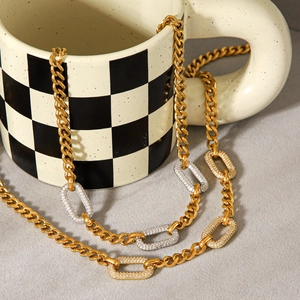 Collana A Catena Cubana Acciaio Inossidabile Colore Contrasto Placcato Oro 18K Zirconia Gioielli Hip Hop Per Donna Uomo