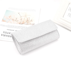 Elegant silver glitter evening clutch bag for women with shiny metallic texture