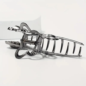 French retro gunmetal rose claw clip with vintage metallic shark hair accessory design