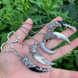Vintage Men Wolf Head Dragon Head Fang Keychain Alloy Resin Tooth Pendant Key Ring Punk Fashion Accessories Gift For Boyfriend