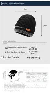 Size chart and dimensions for winter knit beanie with head circumference guide