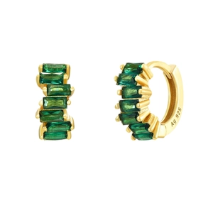 Luxueuses créoles en argent S925 doré avec zircon rectangulaire vert émeraude élégant