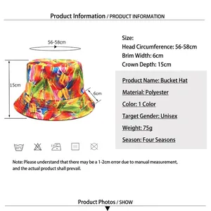 Tie-dye gradient sun hat bucket hat for men and women with abstract painting print polyester
