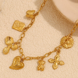 Collier En Acier Inoxydable Plaqué Or 18K Pendentifs Cœur Ours Tournesol Papillon Trèfle Bijoux De Style Français