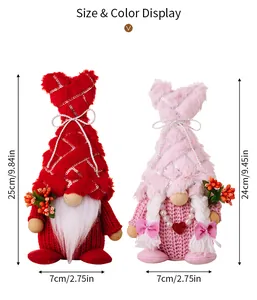 Tableau des tailles montrant hauteur et largeur des gnomes en peluche pour la Saint-Valentin