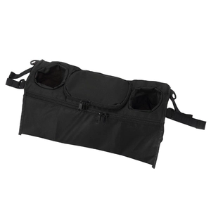 Universal black stroller organizer with dual cup holders and zippered storage compartments