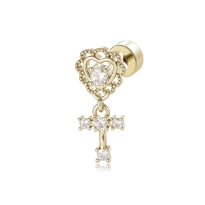 French vintage style heart cross stud earring with crystals in coffee gold finish