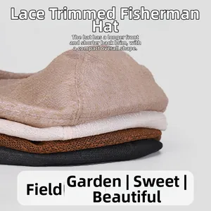Detailed lace texture and asymmetric brim design of the breathable summer bucket hat
