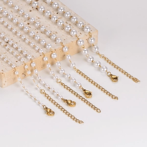 Retro gold stainless steel multi-layer pearl necklace with lobster clasp on stones