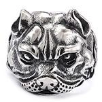 Detailed retro silver punk dog head ring made of 316L stainless steel with vintage carvings