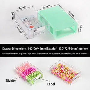 Transparent plastic drawer organizer box with adjustable dividers for DIY craft storage