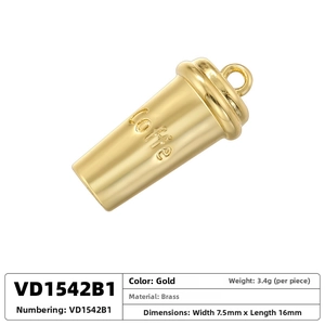 Polished gold brass coffee cup pendant with embossed text for personalized jewelry