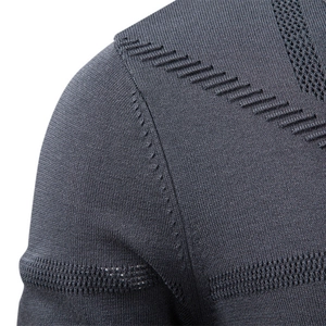 Men's polo knit sweater in dark grey with breathable jacquard mesh and shoulder detail