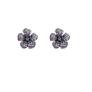 Vintage luxury flower earrings with purple and blue crystals in a golden setting