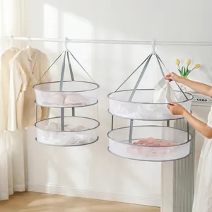 Hanging Clothes Drying Basket Foldable Mesh Sweater Laundry Net Windproof Hook Breathable Flat Dry