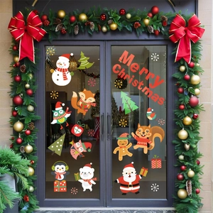 Christmas window decals with Santa Claus, Snowman and Reindeer for holiday glass decoration